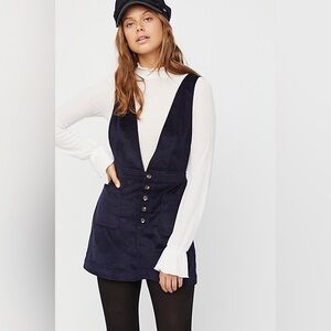 Free People Old School Pinafore Corduroy Overall Dress Jumper Blue Sz 6